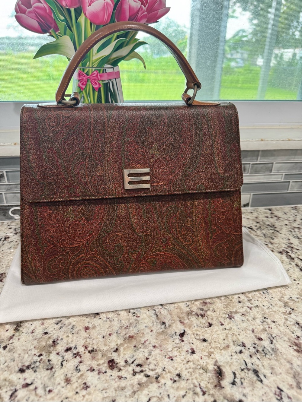 Etro Paisley Top-Handle Bag in Brown and Red Tones - Picture 16 of 16
